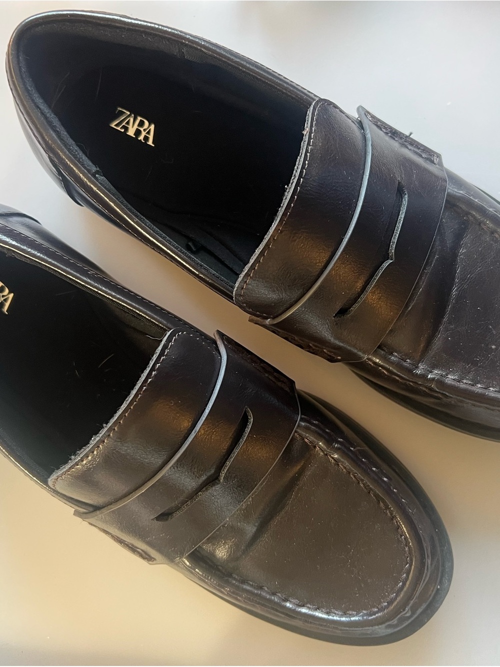 Zara chocolate brown Leather Penny Loafers